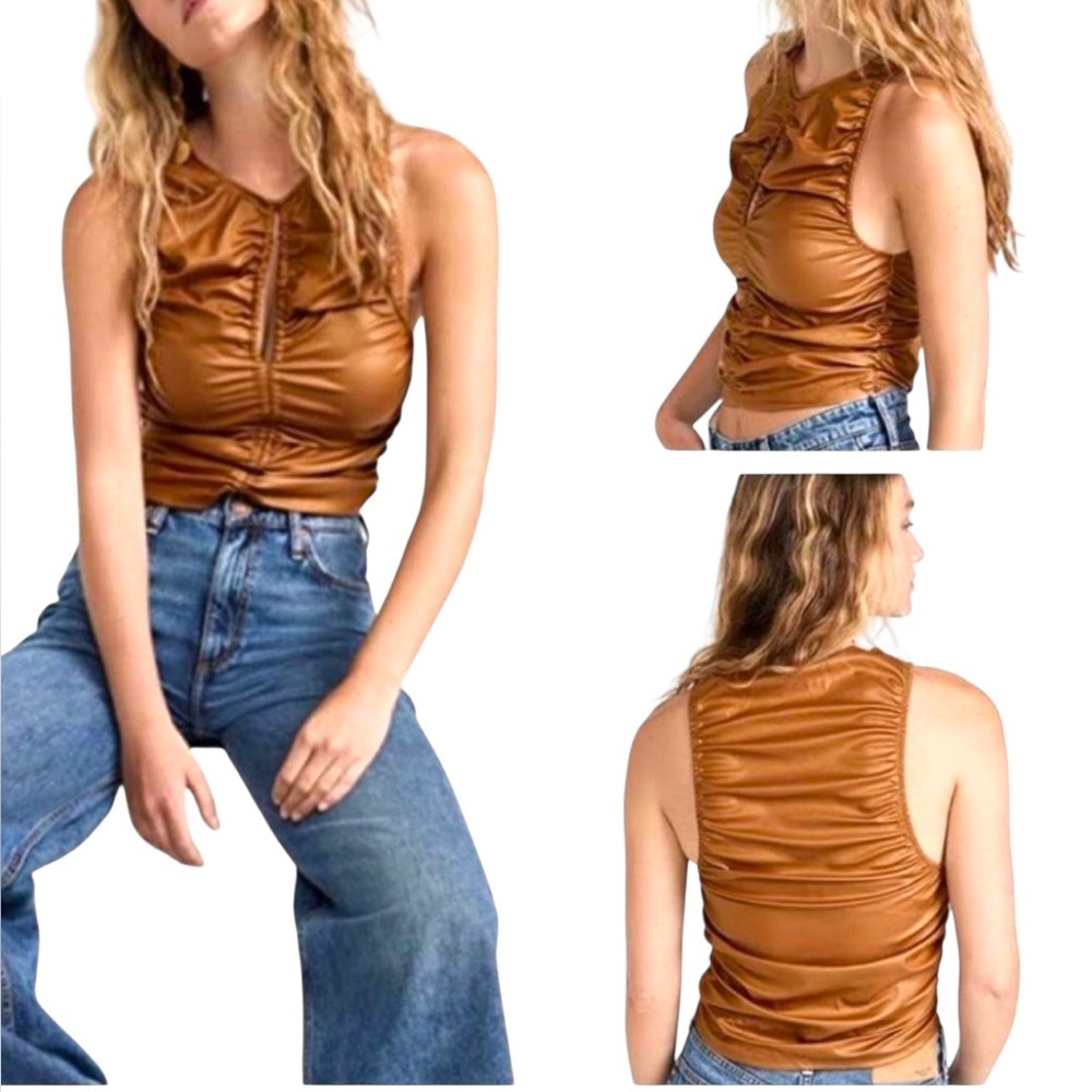 Free People Ride Along Ruched Crop Tank Top Size Small - Picture 15 of 16